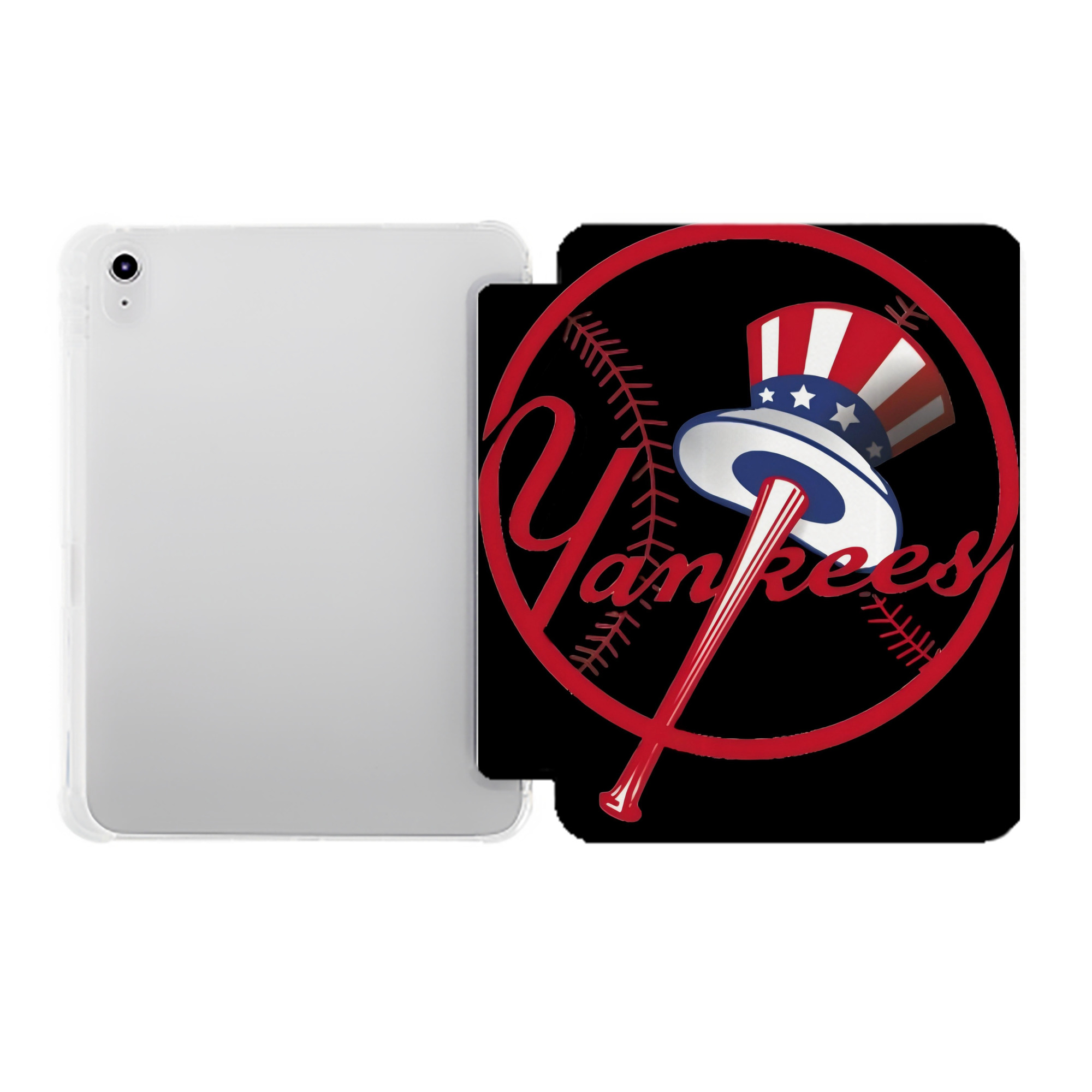 New York Yankees 188 Premium Tri-Fold PU Leather & Silicone IPad Case With Pencil Slot – Fits 9.5,10.5,10.9 – Adjustable Stand, Slim, Protective